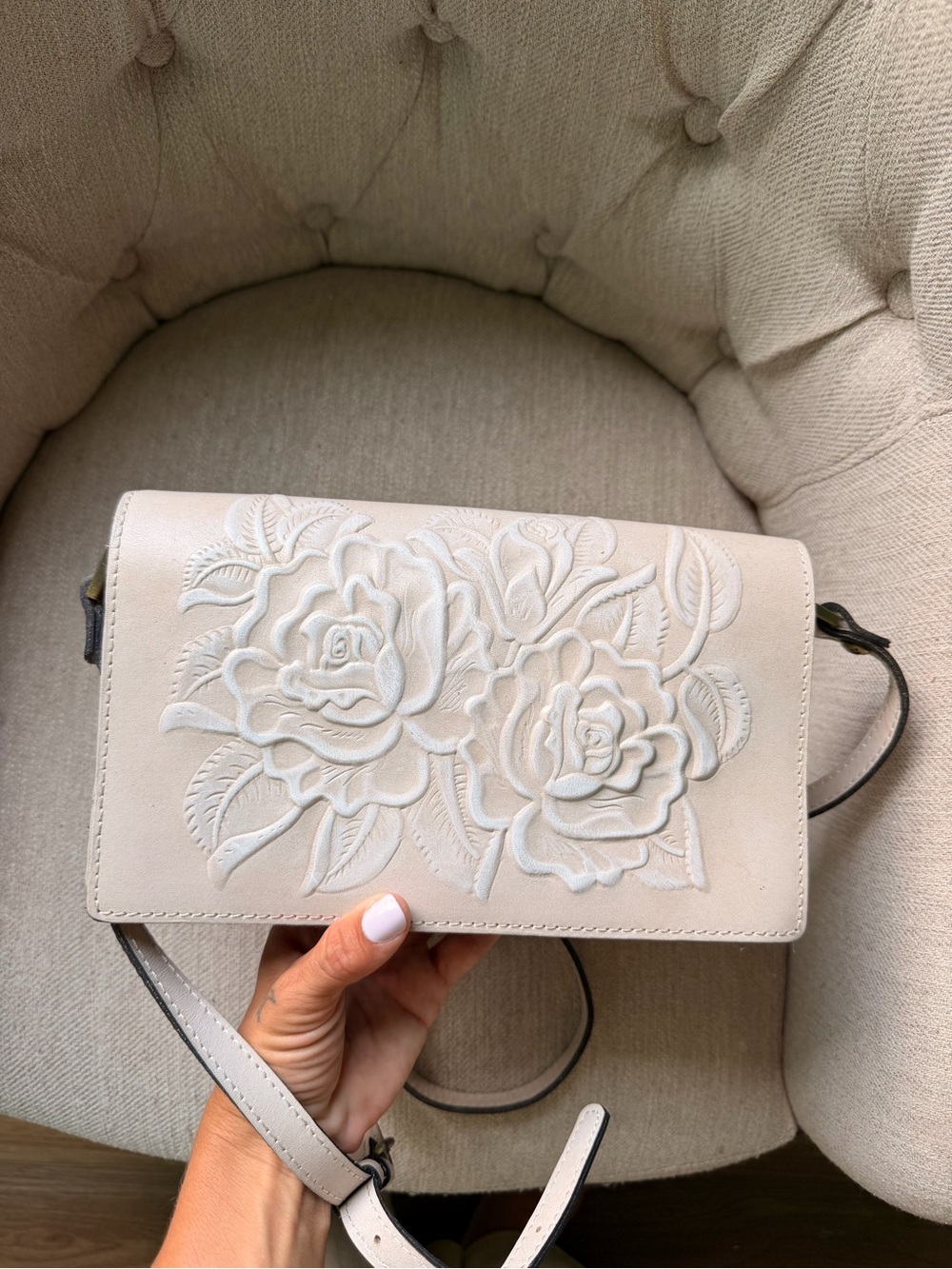 Patricia Nash Embossed Rose Crossbody - Light Cream